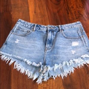 Light wash high rise jean shorts